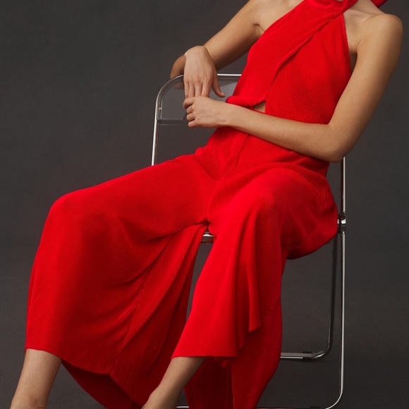 New By Anthropologie Plisse Halter Jumpsuit size 4 - Picture 1 of 4